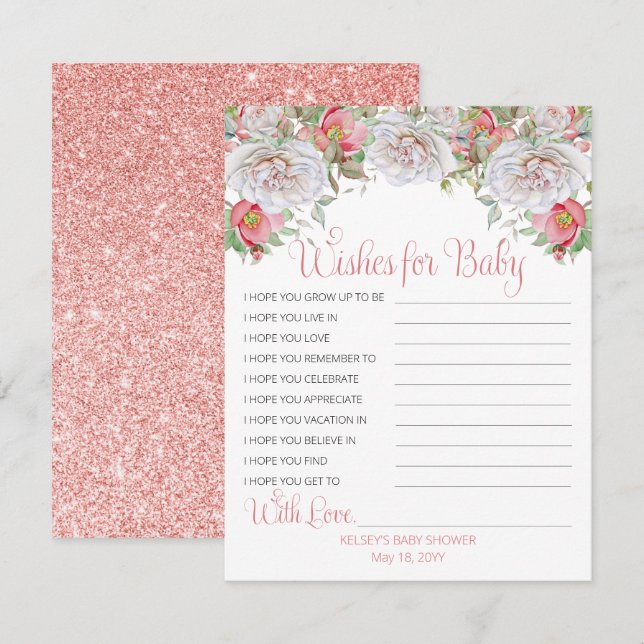 Sweet Pink Blooms Pink Girl Shower Wishes for Baby Card (Front/Back)