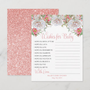 Sweet Pink Blooms Pink Girl Shower Wishes for Baby Card