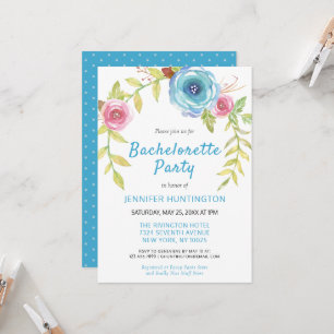 Sweet Pink Blue Boho Floral Bachelorette Party  Invitation