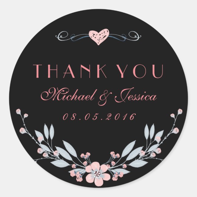 Sweet Pink Blue Floral Sticker with Love (Front)