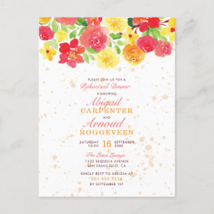 Sweet Pink Botanical Roses Floral Rehearsal Dinner Invitation Postcard