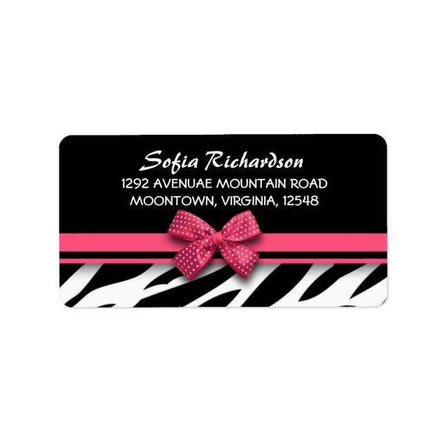 sweet pink bow zebra elegant address labels (Front)