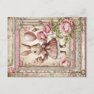 Sweet pink bunny birthday  postcard