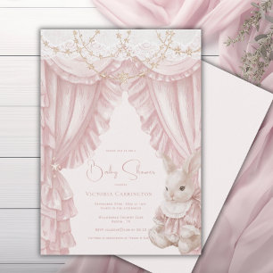 Sweet Pink Bunny Vintage Elegant Baby Shower Invitation