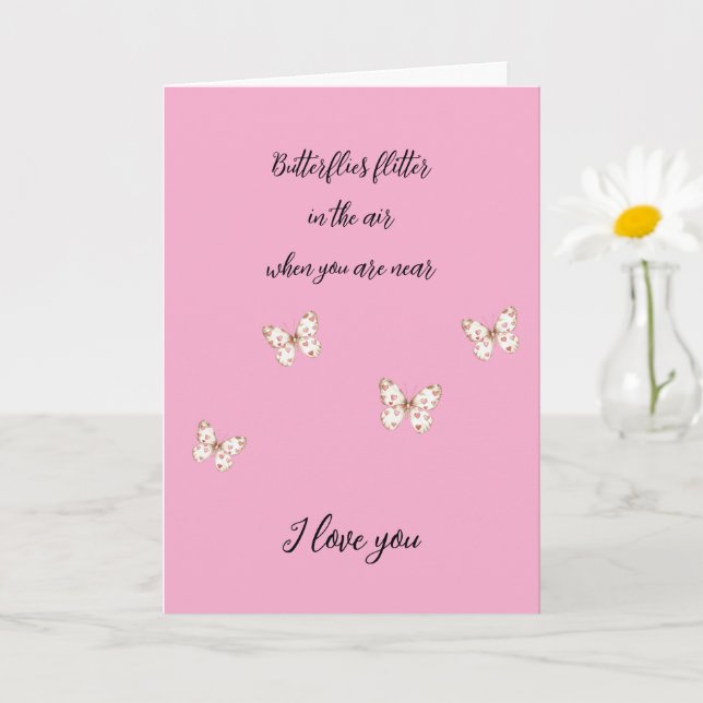 Sweet Pink Butterflies with Hearts Love Card (Small Plant)