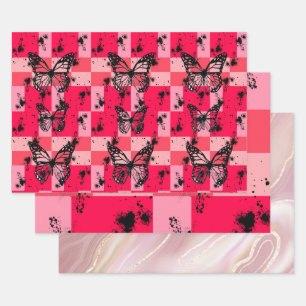 Sweet pink butterfly blooming wrapping paper sheet