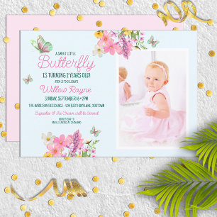 Sweet Pink Butterfly Theme Girl's Birthday Party  Invitation