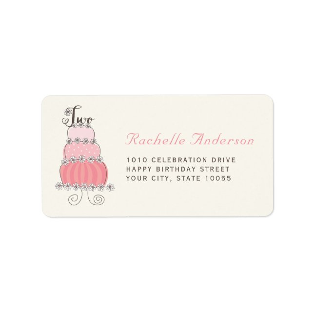 Sweet Pink Cake Two Girl 2nd Birthday Party Labels (Front)