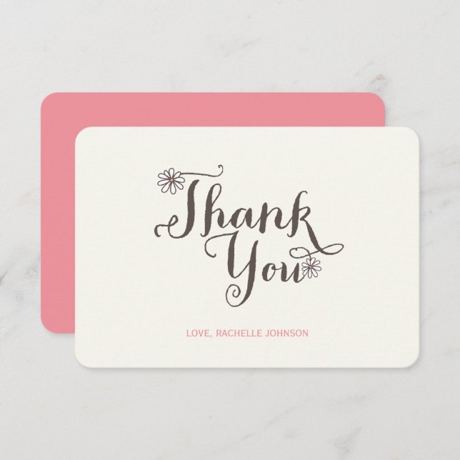 Sweet Pink Cake White Daisies Girl's 1st Birthday Thank You Card (Front/Back)