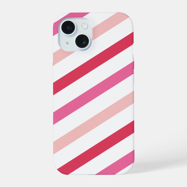 Sweet Pink Candy Stripes Pattern Valentine's Day iPhone 15 Case (Back)