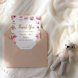 Sweet Pink Charming Baby Shower Floral Thank You Card