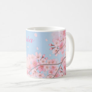 Sweet pink cherry blossoms with your name coffee mug