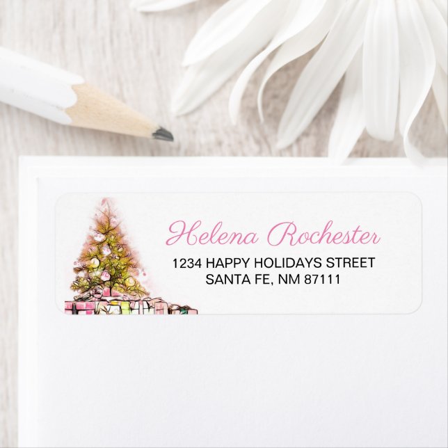 Sweet Pink Christmas Tree & Presents Holiday (Insitu)