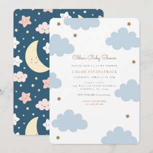 Sweet Pink Clouds Baby Shower Invitation Blue
