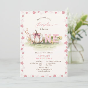 Sweet Pink  Coquette Little Pumpkin 1st Birthday Invitation