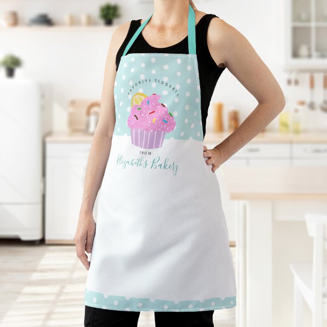 Sweet Pink Cupcake Bakery Dessert Turquoise Custom Apron (Creator Uploaded)