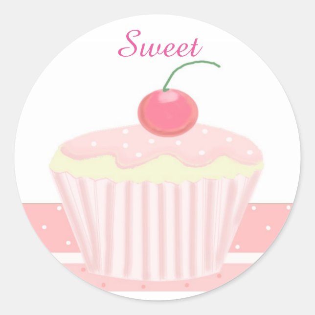 Sweet Pink Cupcake Classic Round Sticker (Front)