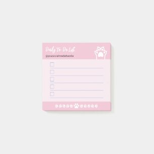 Sweet Pink Cute White Cat Paws Checkbox To Do List Post-it Notes