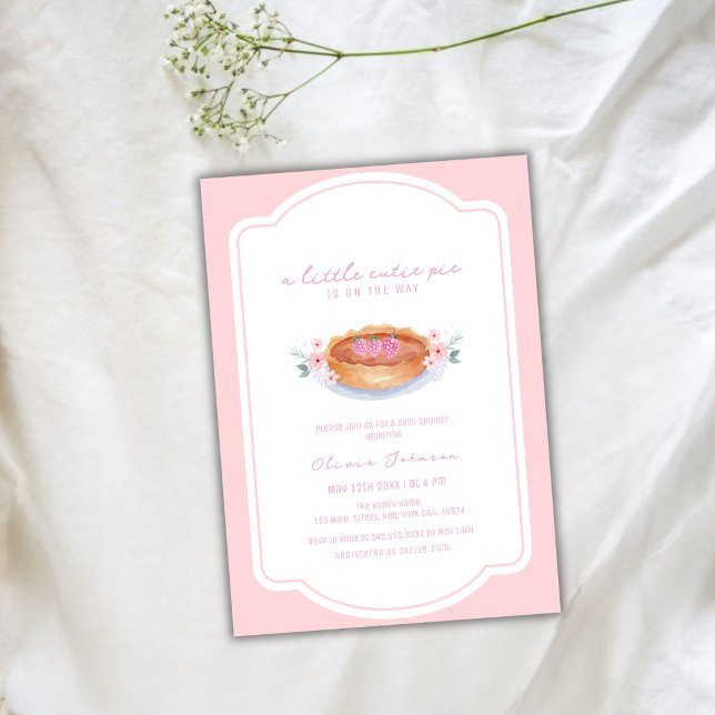 Sweet Pink Cutie Pie Raspberry Flower Baby Shower Invitation (Sweet Pink Cutie Pie Raspberry Flower Baby Shower Invitation)
