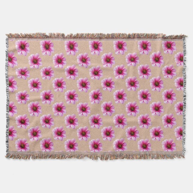 Sweet Pink Dahlia Garden Flowers on Custom Colour Throw Blanket (Front)
