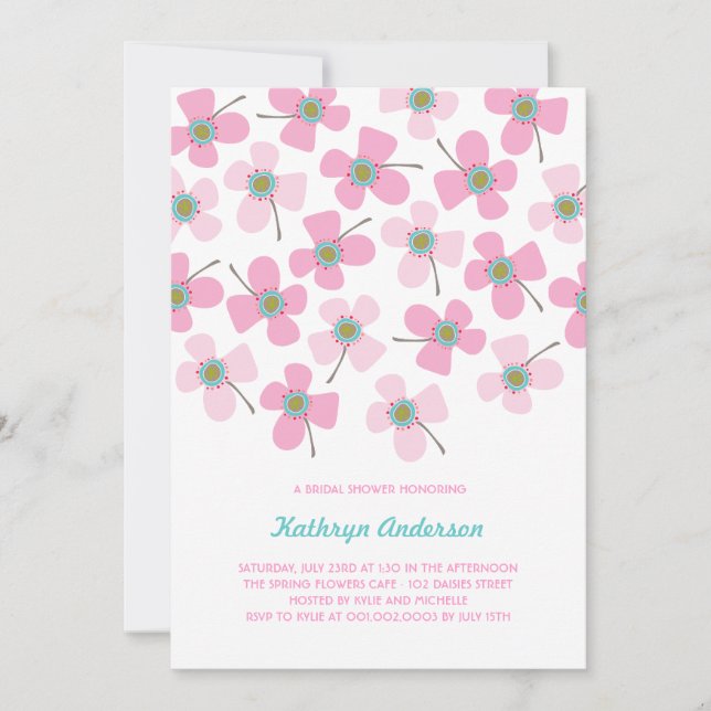 Sweet Pink Daisies Chic Fun Bridal Shower Party Invitation (Front)
