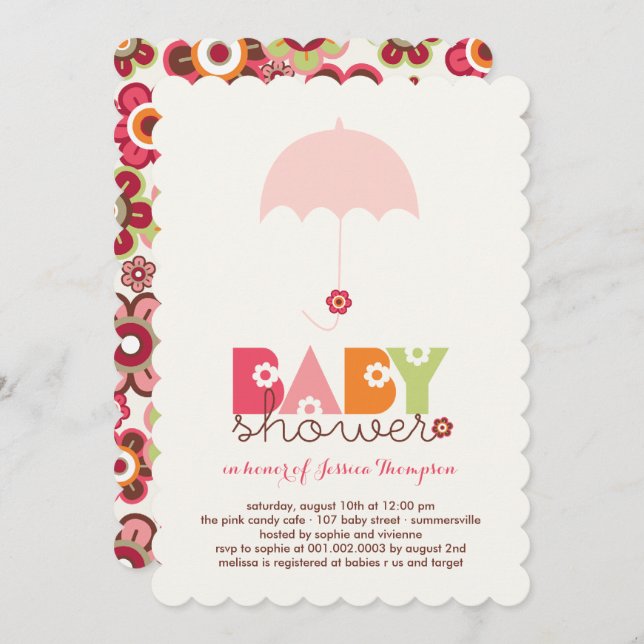 Sweet Pink Daisy Blooms Girl Baby Shower Invite (Front/Back)