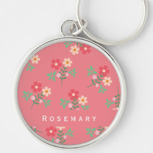 Sweet Pink Daisy Bouquet Retro Boho  Key Ring