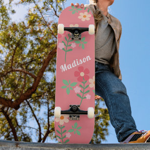 Sweet Pink Daisy Bouquet Retro Pattern Skateboard
