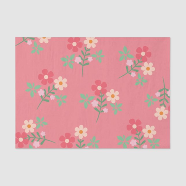 Sweet Pink Daisy Bouquet Retro Pattern  Tissue Paper (Front)