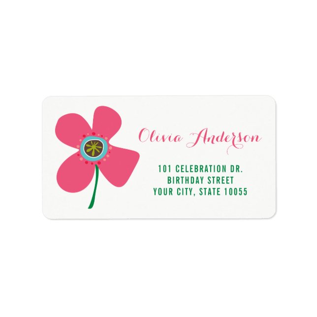 Sweet Pink Daisy Pop Chic Birthday Party Address Label (Front)