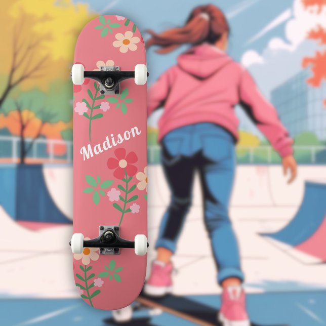 Sweet Pink Daisy Retro Pattern Custom Skateboard (Creator Uploaded)