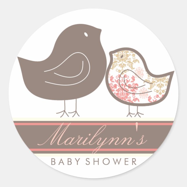 Sweet Pink Damask Chicks Girl Baby Shower Sticker (Front)