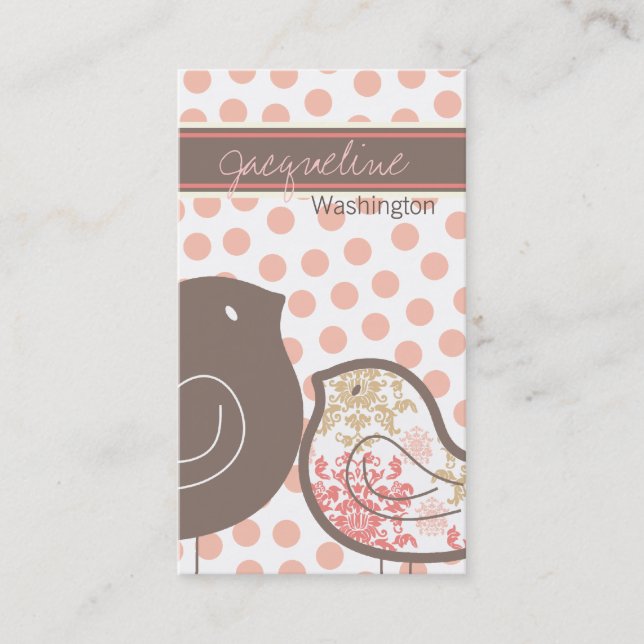 Sweet Pink Damask Chicks & Polka Dots Profile Card (Front)