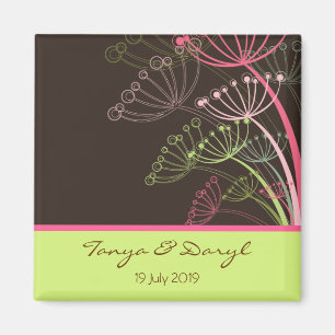 Sweet Pink Dandelion Flowers Floral Save The Date Magnet