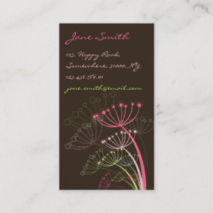 Sweet Pink Dandelion Flowers Modern Elegant Chic Business Card