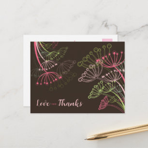 Sweet Pink Dandelions Flower Chic Love & Thanks Postcard