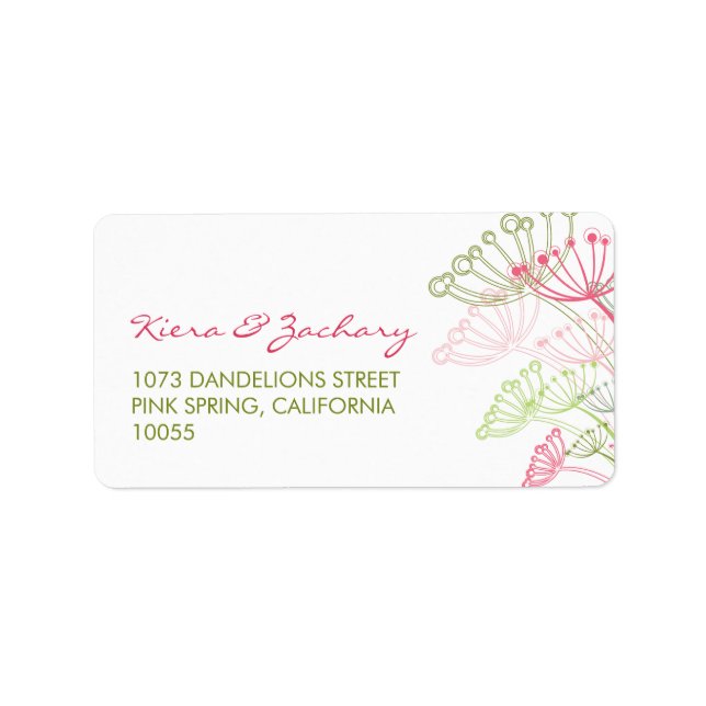 Sweet Pink Dandelions Flower Spring Address Labels (Front)