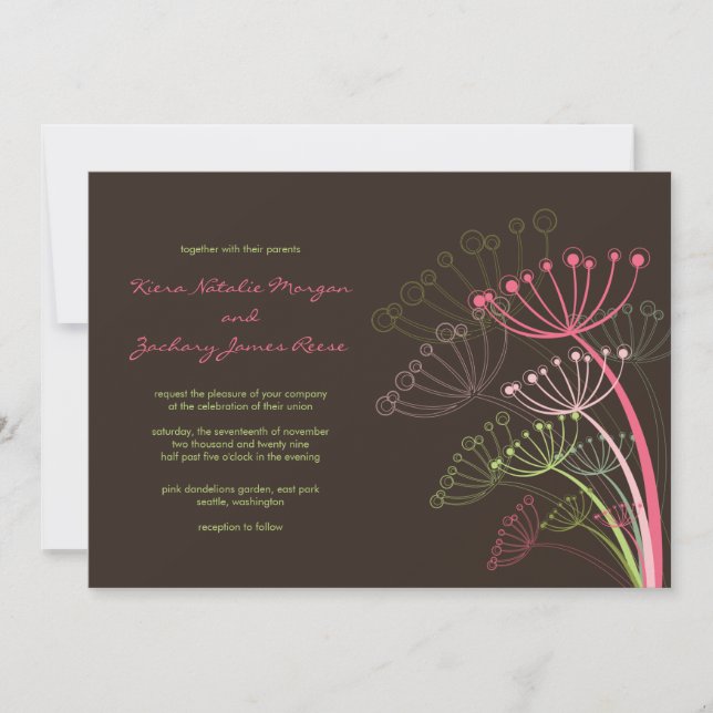 Sweet Pink Dandelions Spring Wedding Invitation (Front)