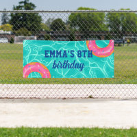 Sweet Pink Doughnut Blue Water Pool Party Birthday