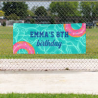 Sweet Pink Doughnut Blue Water Pool Party Birthday