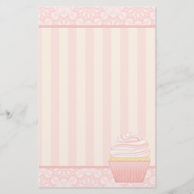 Sweet Pink Elegant Cupcake Stationery (Front)