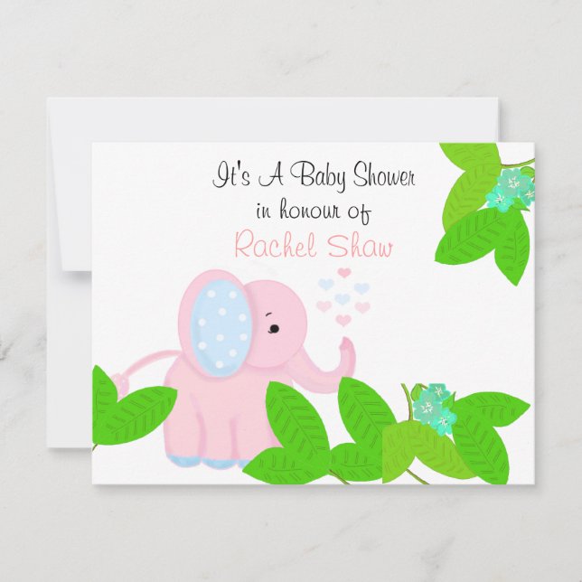 Sweet Pink Elephant Baby Shower Invitation (Front)