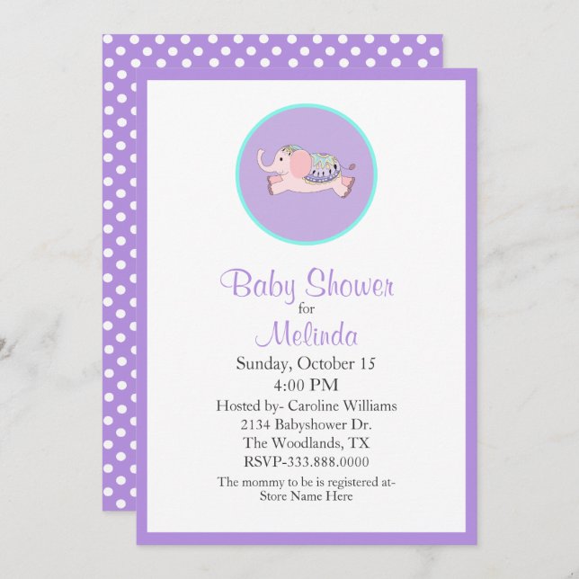 Sweet Pink Elephant Baby Shower Invitation (Front/Back)