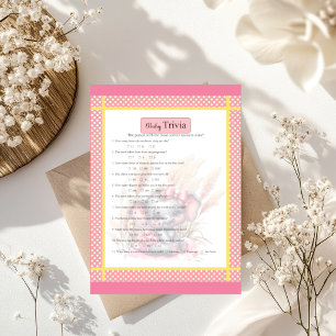 Sweet Pink Elephant Baby Shower Trivia Game