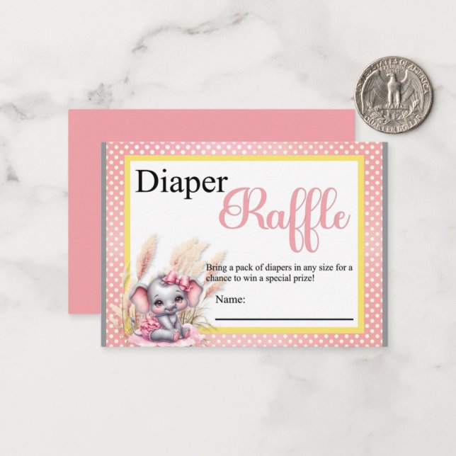 Sweet Pink Elephant - Diaper Raffle Card (Front/Back In Situ)