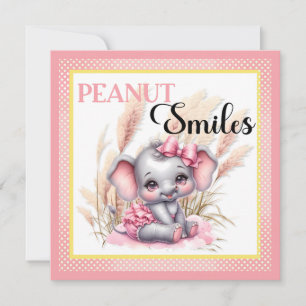 Sweet Pink Elephant - Peanut Smiles Holiday Card