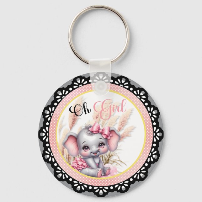 Sweet Pink Elephant - Peanut Smiles  Key Ring (Front)