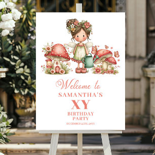 Sweet Pink Fairy Floral Birthday Welcome Sign