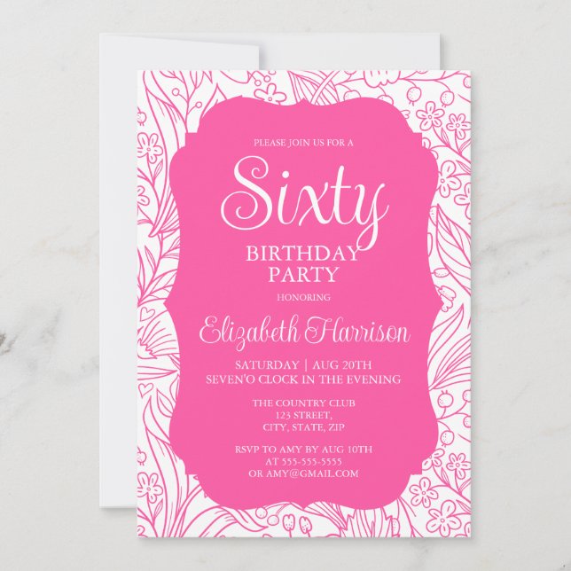 Sweet Pink Flora Woman 60th Birthday Party Invitation (Front)