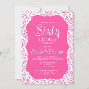 Sweet Pink Flora Woman 60th Birthday Party Invitation